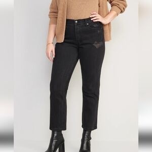 Old Navy High-Waisted Button-Fly Slouchy Straight Black-Wash Jeans Black Size 16